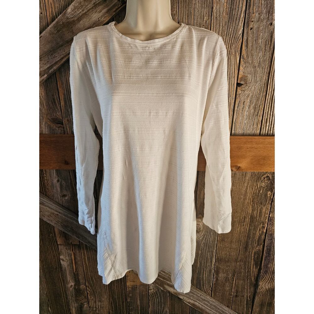 Pure jill size large L ivory long sleeve textured tunic pullover side slit EUC ^